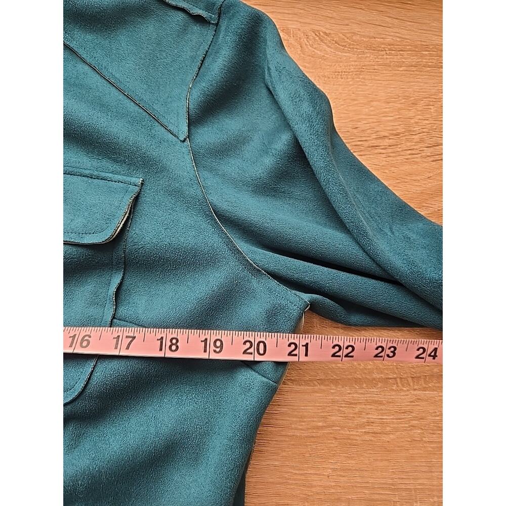 CHICO'S Double Face Sueded Jacket Size Medium Dark Teal Colorful Layers Spring - Picture 13 of 16
